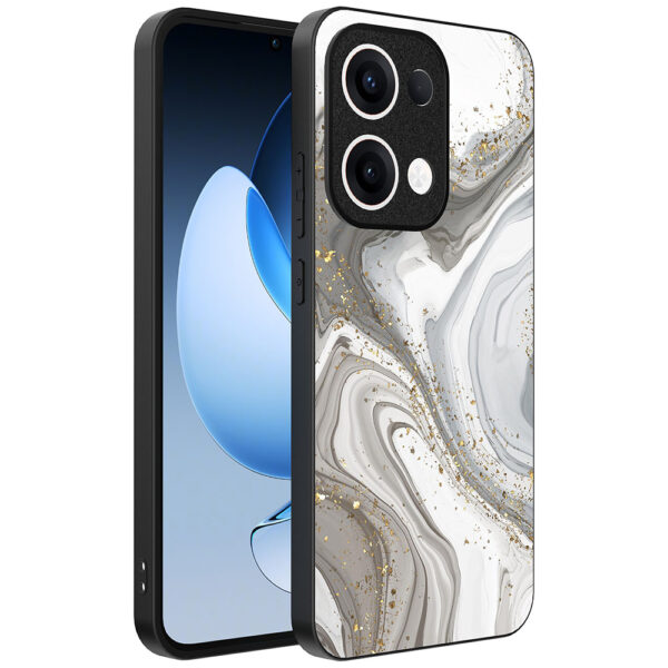 Oppo Reno 13 telefoonhoesje met zilver marmer opdruk (1)