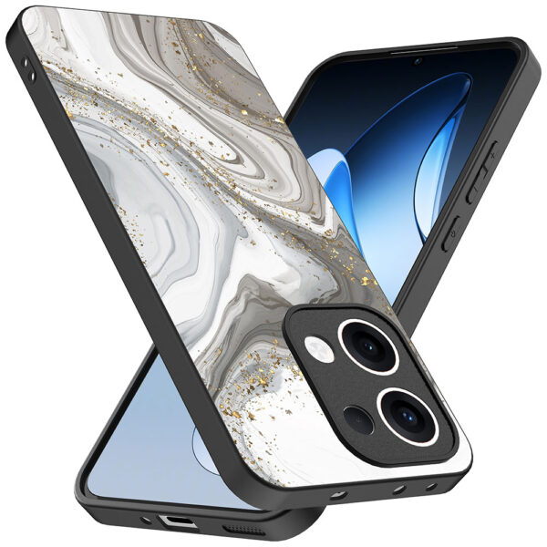 Oppo Reno 13 telefoonhoesje met zilver marmer opdruk (2)