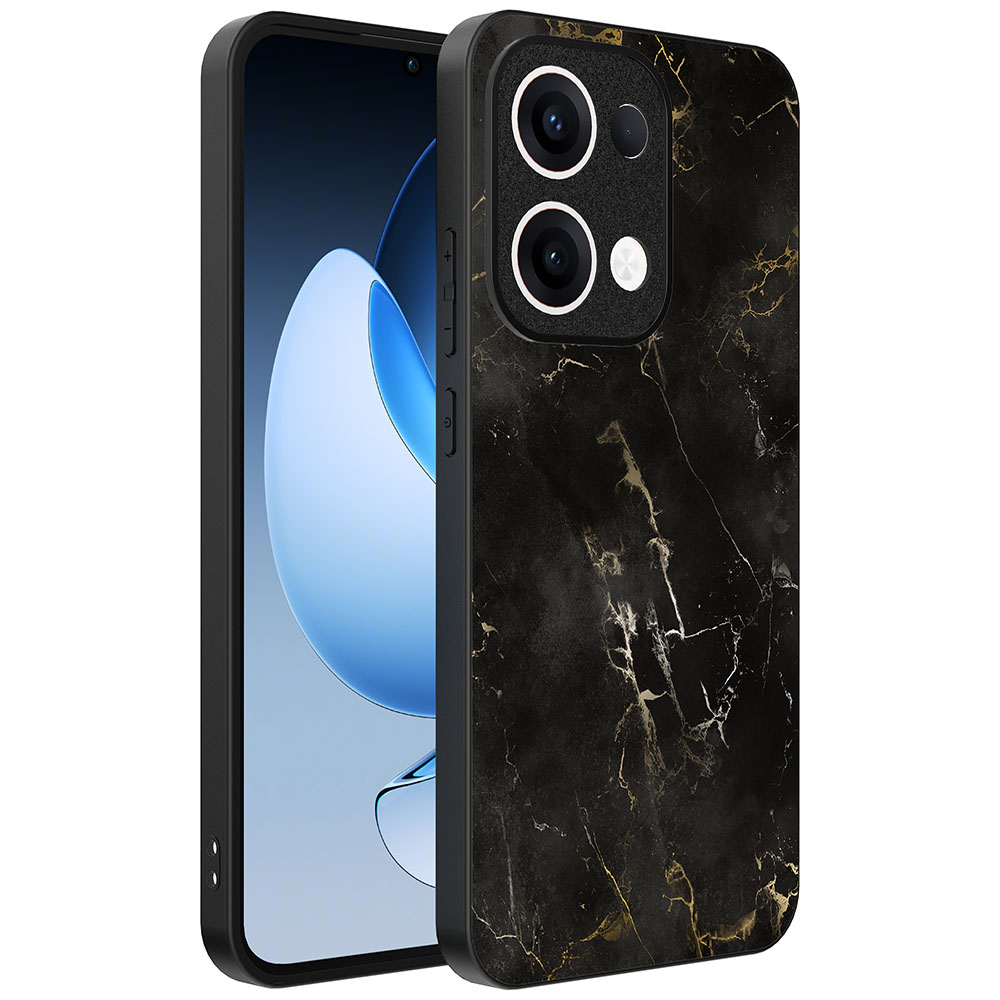 Oppo Reno 13 telefoonhoesje met zwart marmer opdruk (1)