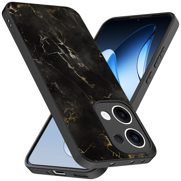 Oppo Reno 13 telefoonhoesje met zwart marmer opdruk (2)