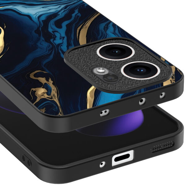 Oppo Reno 13F telefoonhoesje met blauw goud marmer opdruk (4)