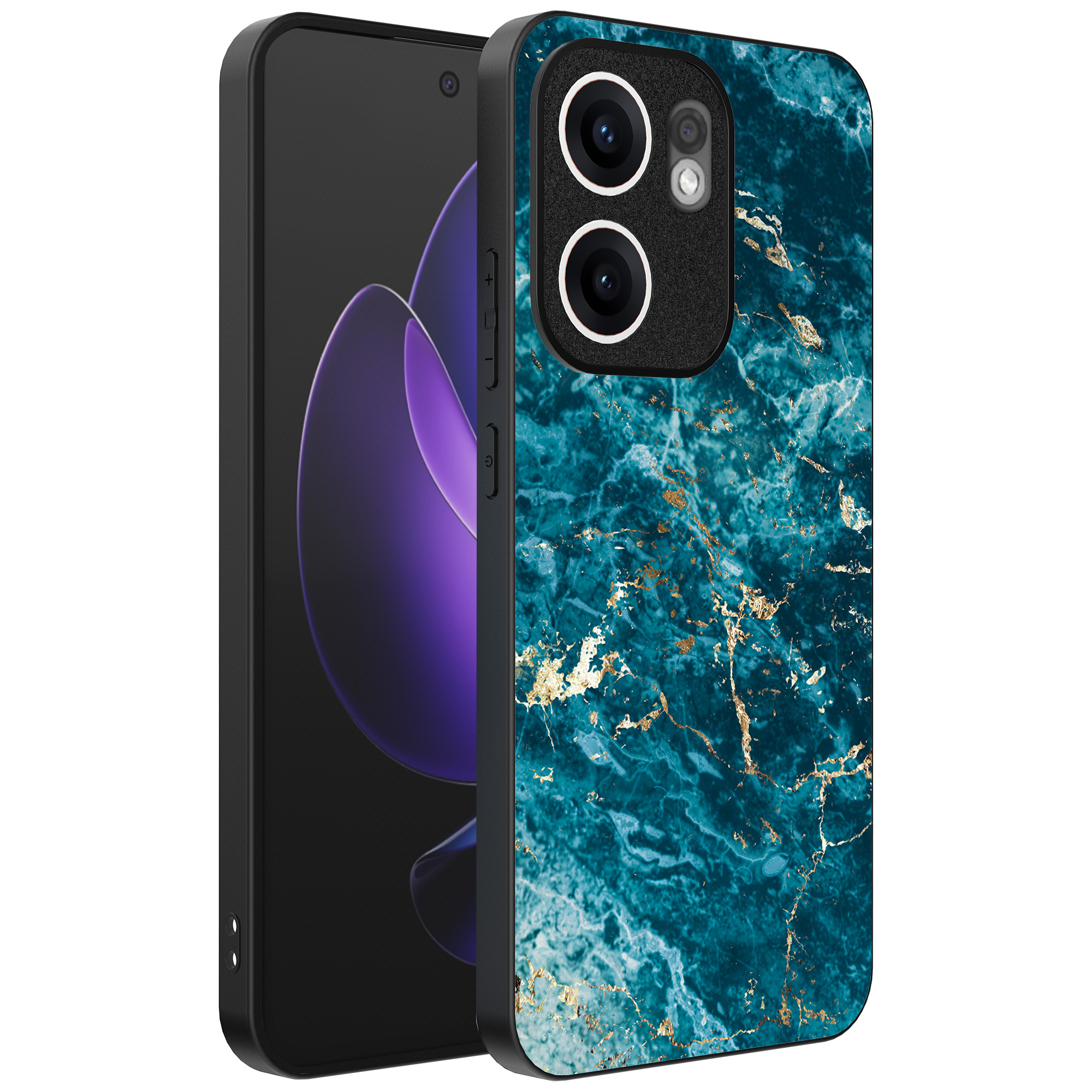 Oppo Reno 13F telefoonhoesje met blauw marmer opdruk (1)