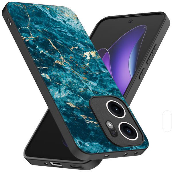 Oppo Reno 13F telefoonhoesje met blauw marmer opdruk (2)