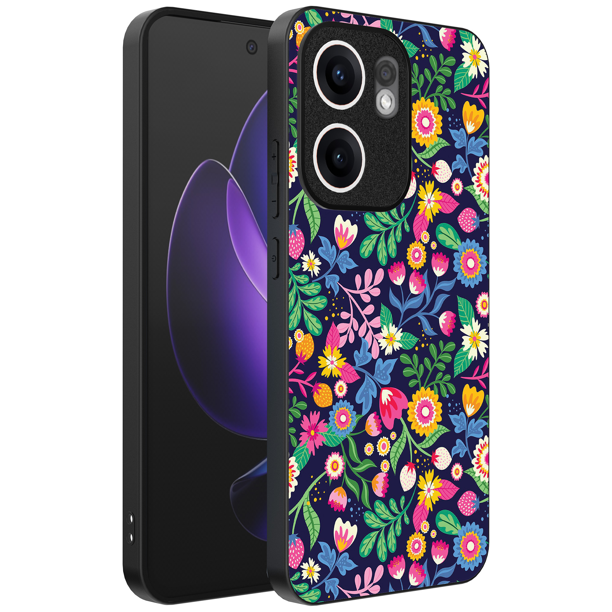 Oppo Reno 13F telefoonhoesje met bloemen opdruk (1)