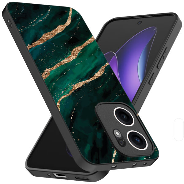 Oppo Reno 13F telefoonhoesje met groen goud marmer opdruk (2)