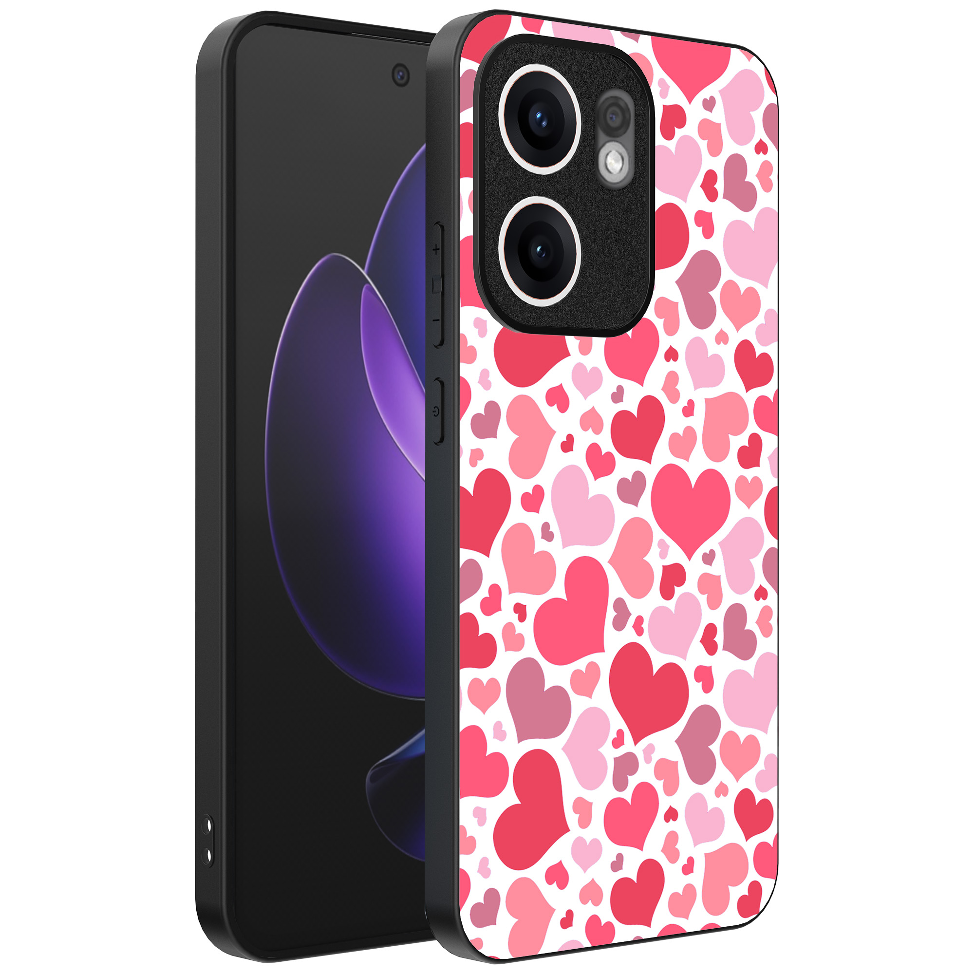 Oppo Reno 13F telefoonhoesje met hartjes opdruk transapant (1)