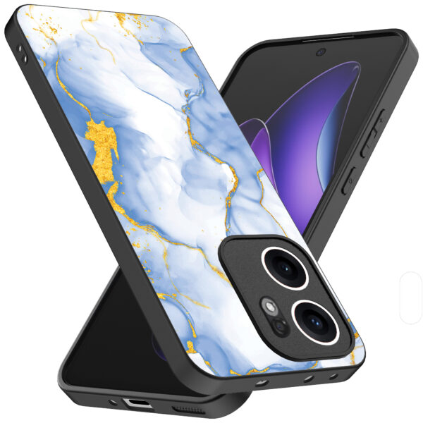 Oppo Reno 13F telefoonhoesje met lichtblauw goud marmer opdruk (2)