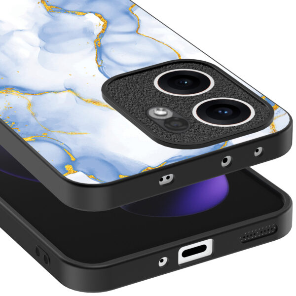 Oppo Reno 13F telefoonhoesje met lichtblauw goud marmer opdruk (4)