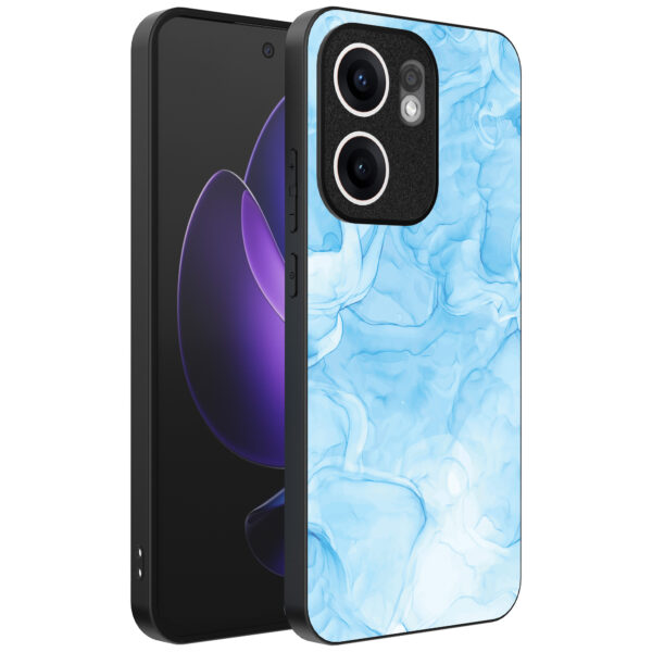 Oppo Reno 13F telefoonhoesje met lichtblauw marmer opdruk (1)