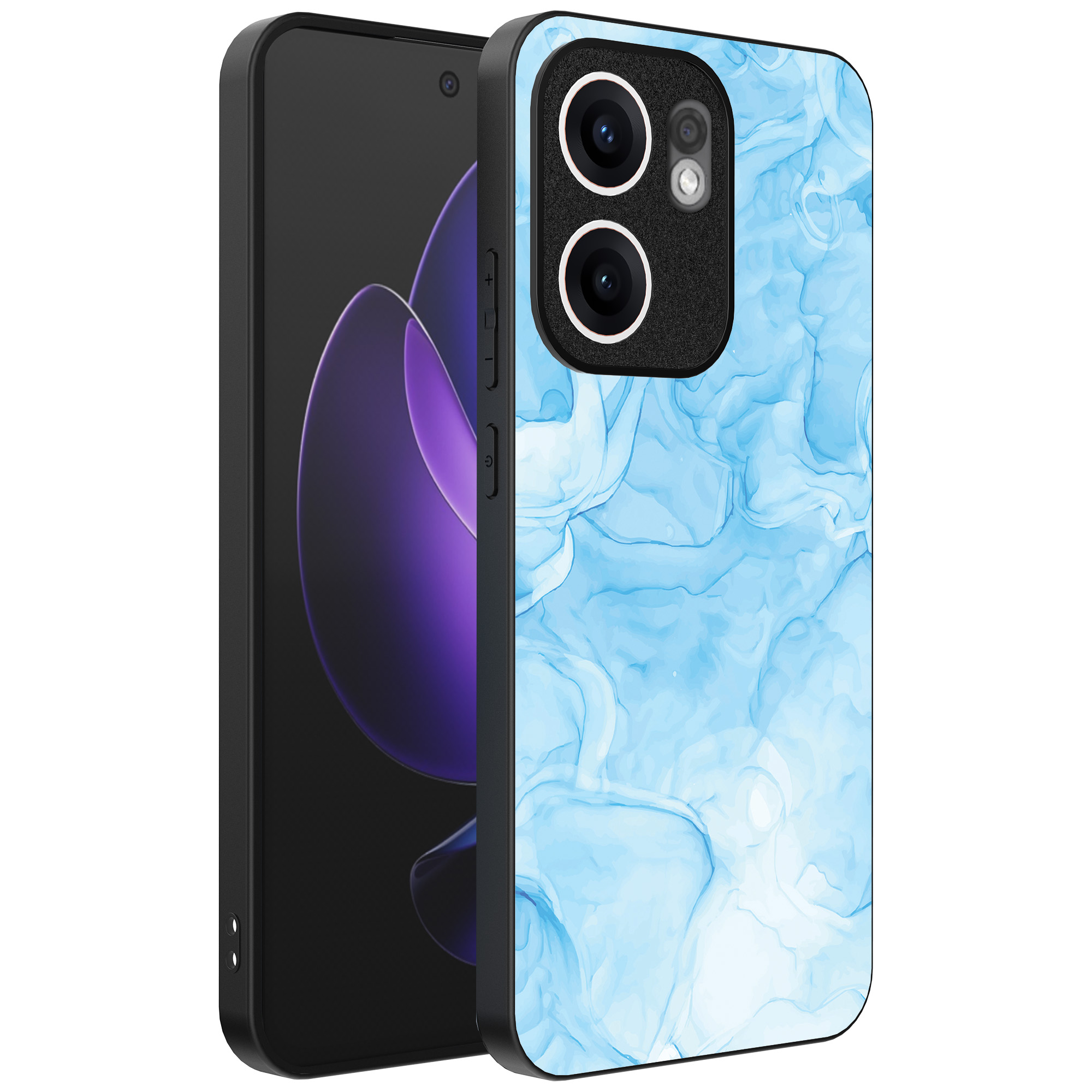 Oppo Reno 13F telefoonhoesje met lichtblauw marmer opdruk (1)