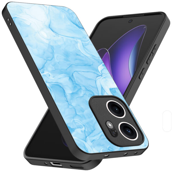 Oppo Reno 13F telefoonhoesje met lichtblauw marmer opdruk (2)