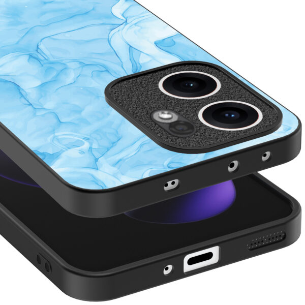 Oppo Reno 13F telefoonhoesje met lichtblauw marmer opdruk (4)