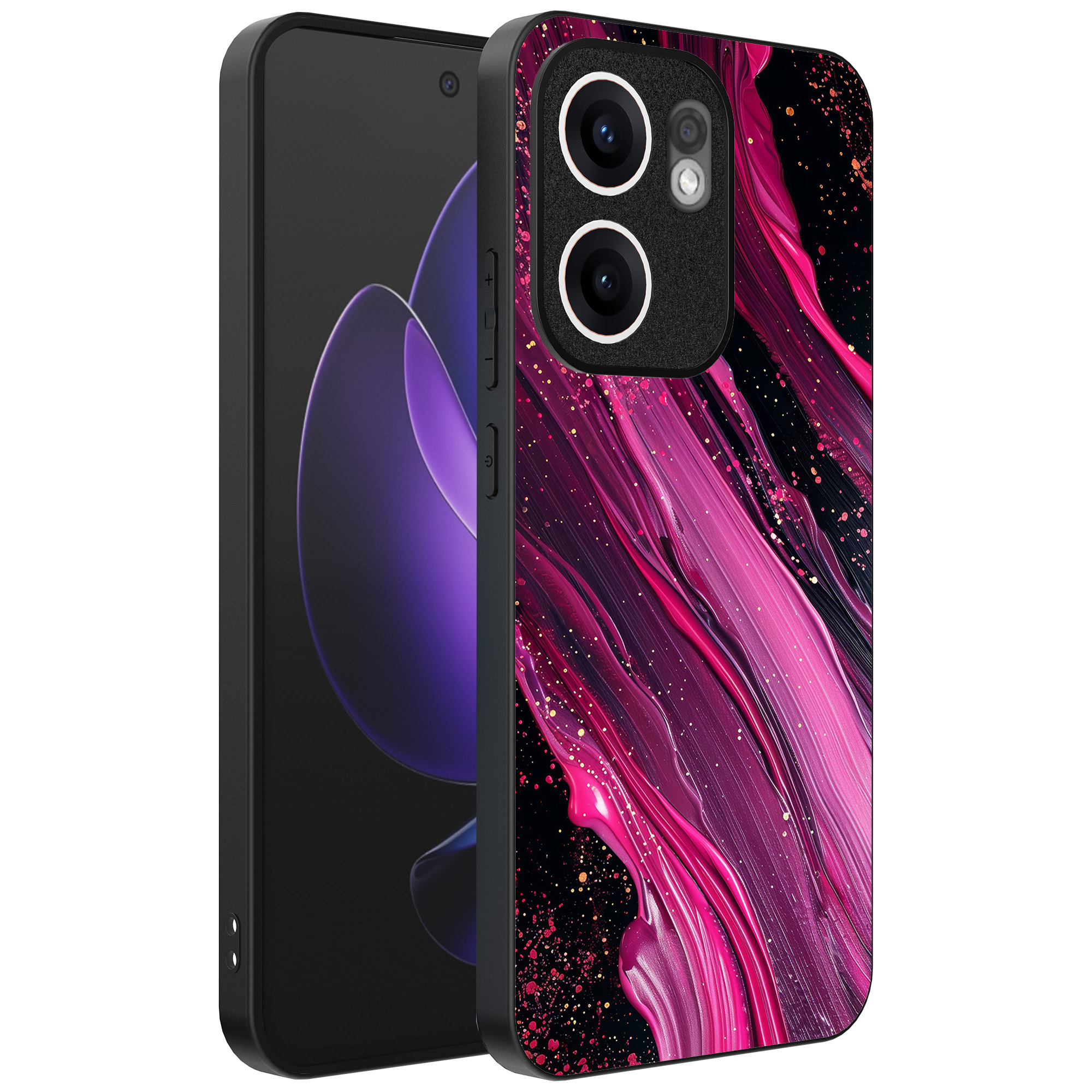 Oppo Reno 13F telefoonhoesje met paars roze marmer opdruk (1)
