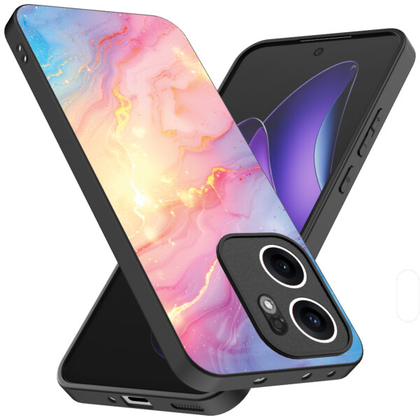 Oppo Reno 13F telefoonhoesje met regenboog glitter marmer opdruk (2)