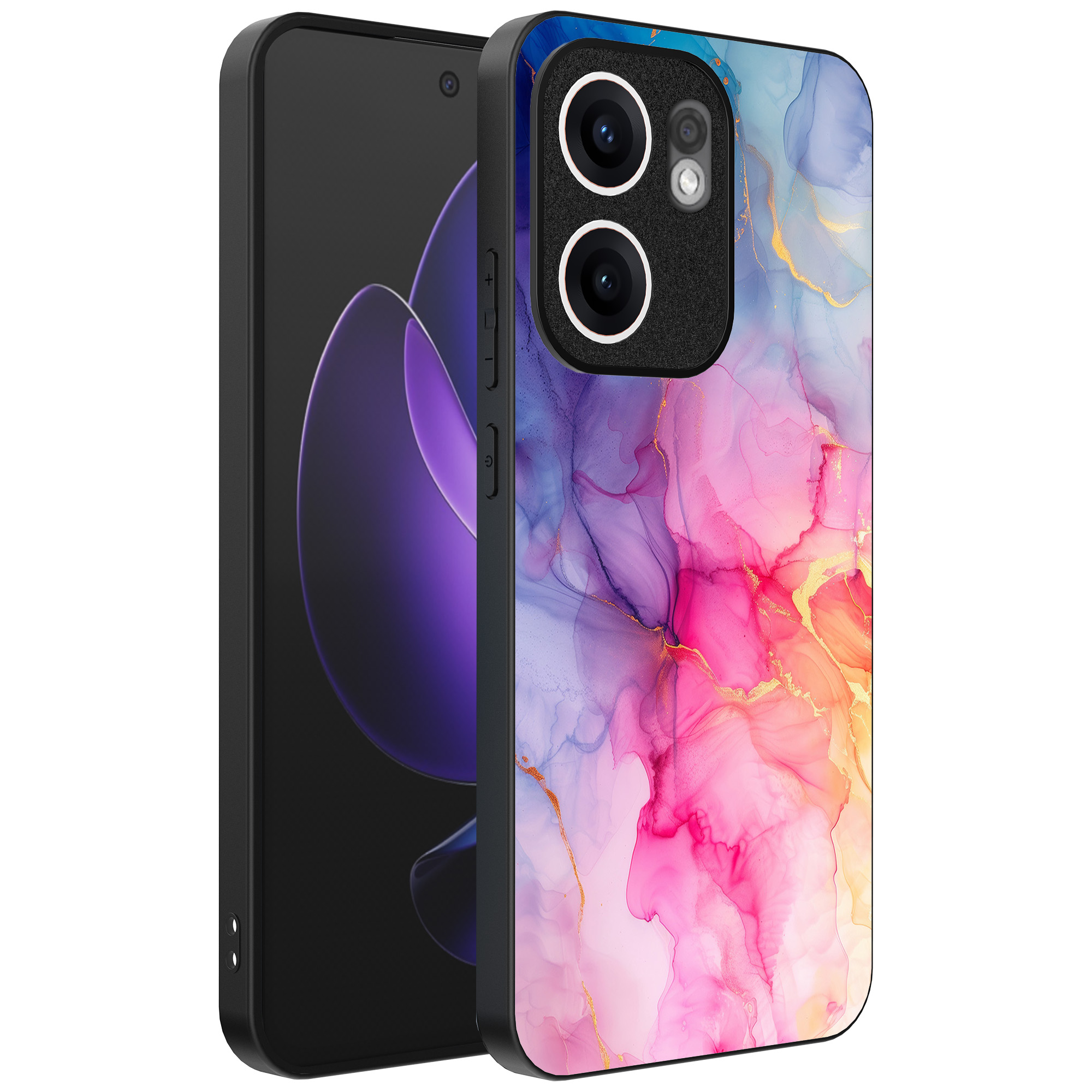 Oppo Reno 13F telefoonhoesje met regenboog marmer opdruk (1)