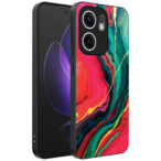 Oppo Reno 13F telefoonhoesje met rood groen marmer opdruk (1)