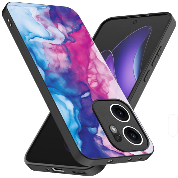 Oppo Reno 13F telefoonhoesje met roze blauw marmer opdruk (2)