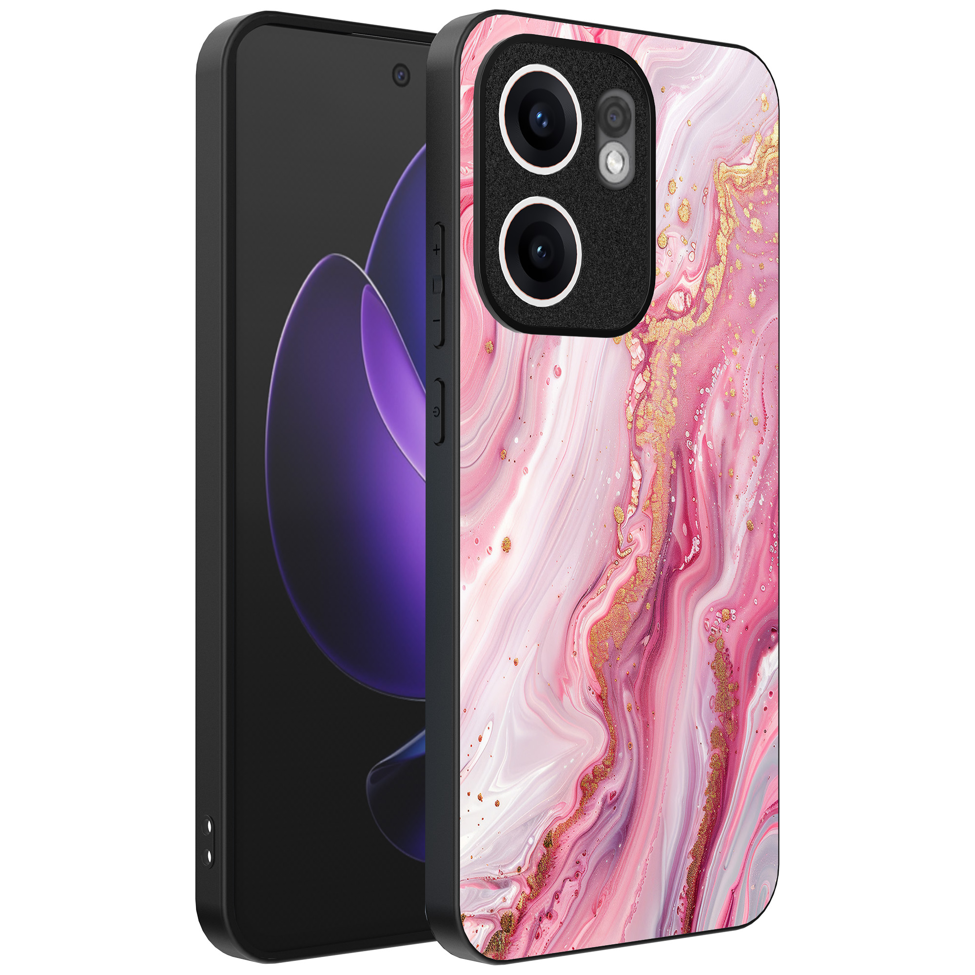 Oppo Reno 13F telefoonhoesje met roze marmer opdruk (1)
