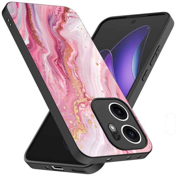 Oppo Reno 13F telefoonhoesje met roze marmer opdruk (2)
