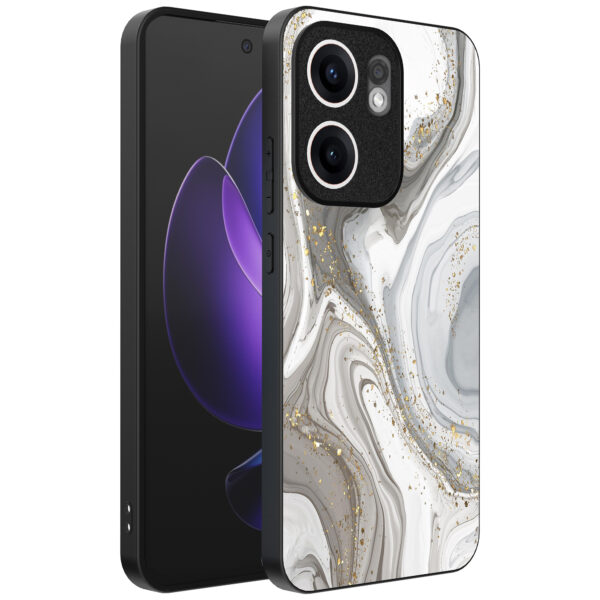 Oppo Reno 13F telefoonhoesje met zilver marmer opdruk (1)