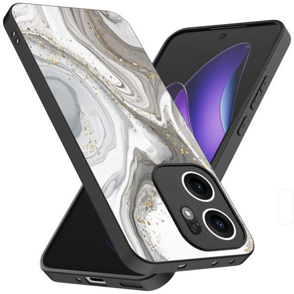 Oppo Reno 13F telefoonhoesje met zilver marmer opdruk (2)
