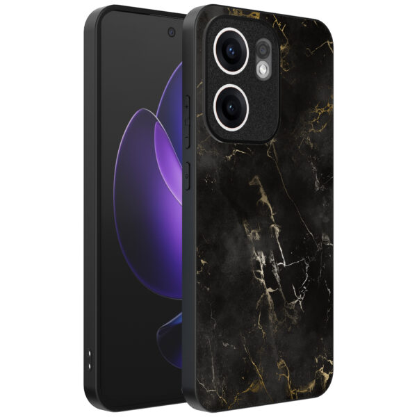 Oppo Reno 13F telefoonhoesje met zwart marmer opdruk (1)