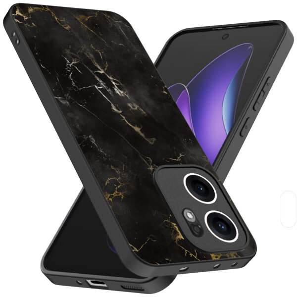 Oppo Reno 13F telefoonhoesje met zwart marmer opdruk (2)