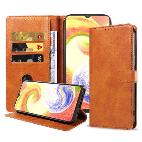 Samsung Galaxy A04 leren telefoonhoesje bookcase met pasjeshouder en magnetisch lipje (1) bruin