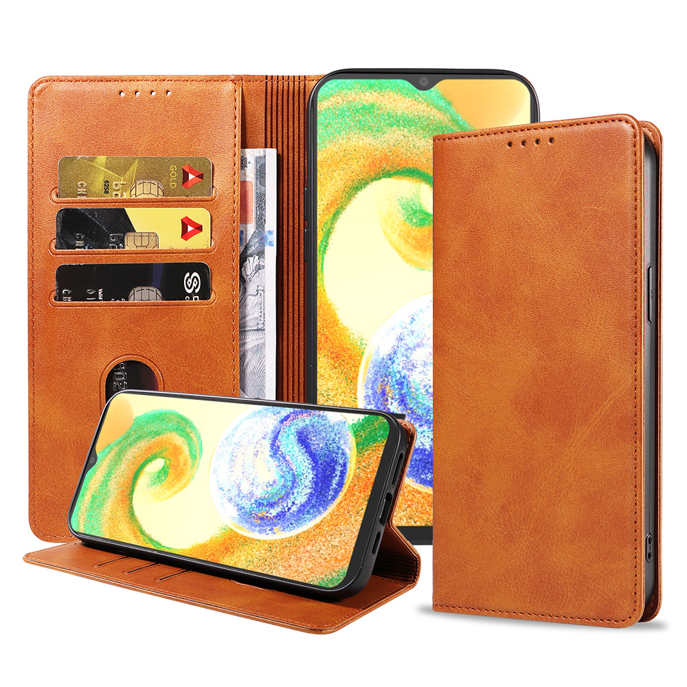 Samsung Galaxy A04s leren telefoonhoesje bookcase met pasjeshouder en magnetische sluiting (1) bruin