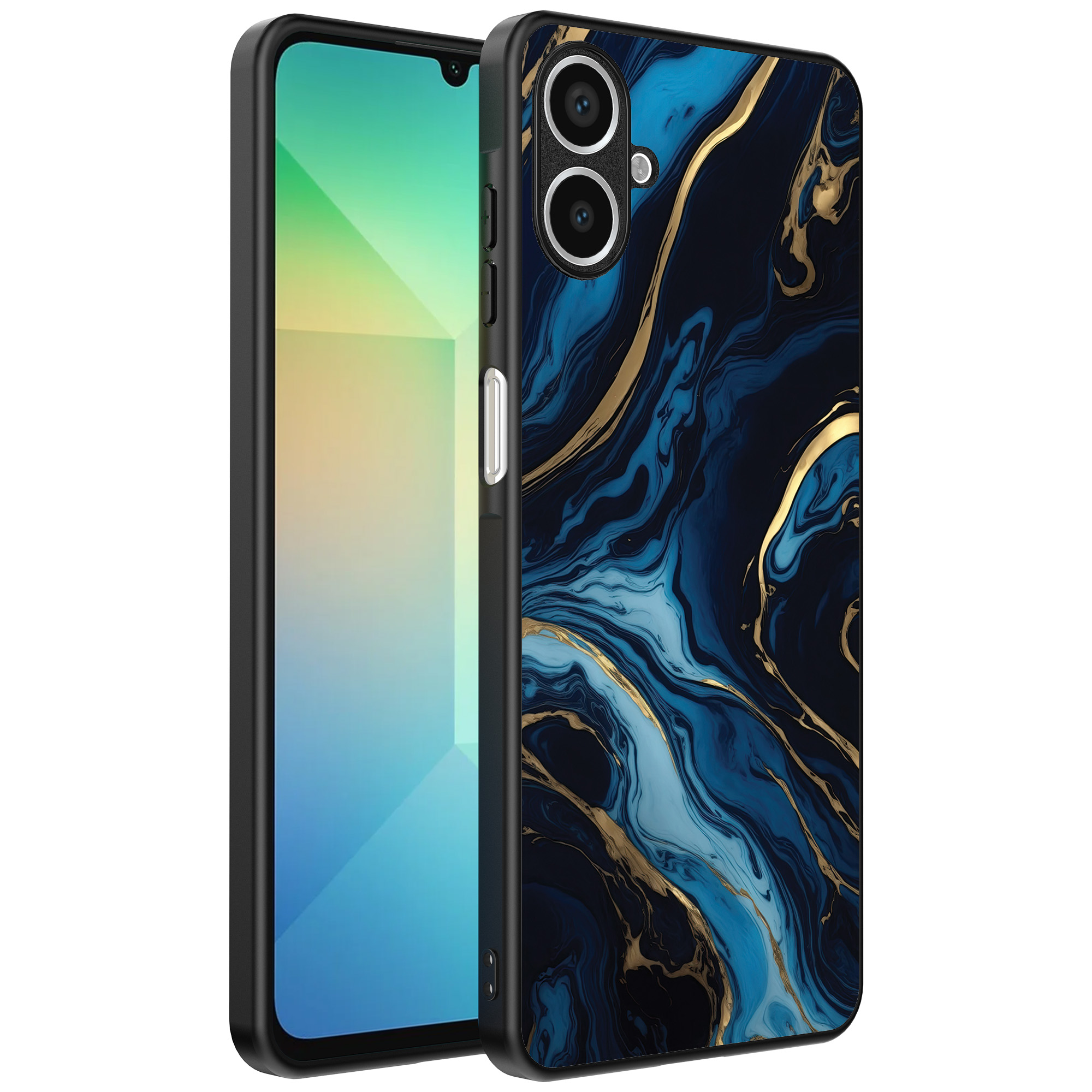 Samsung Galaxy A06 telefoonhoesje met blauw goud marmer opdruk (1)