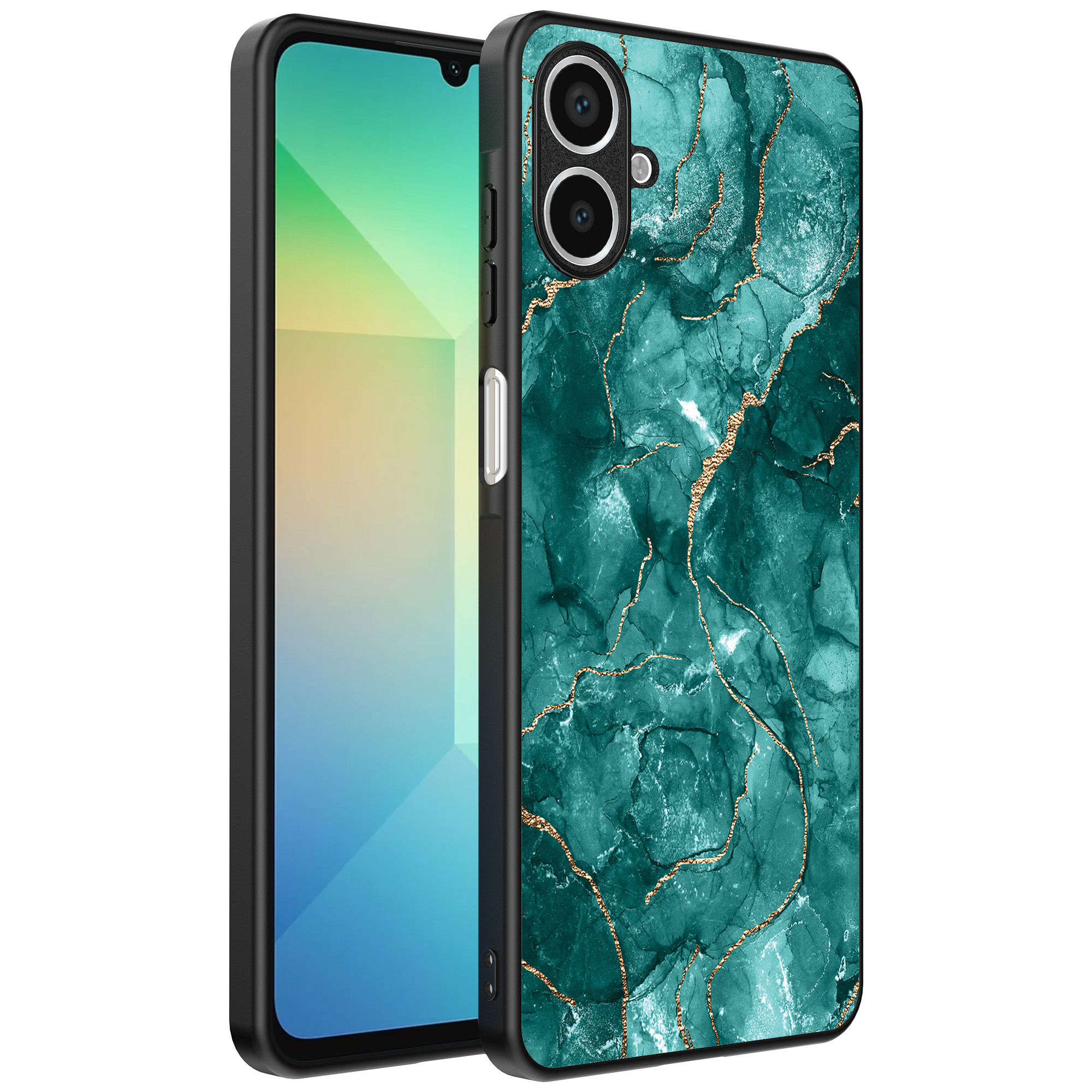 Samsung Galaxy A06 telefoonhoesje met groen marmer opdruk (1)