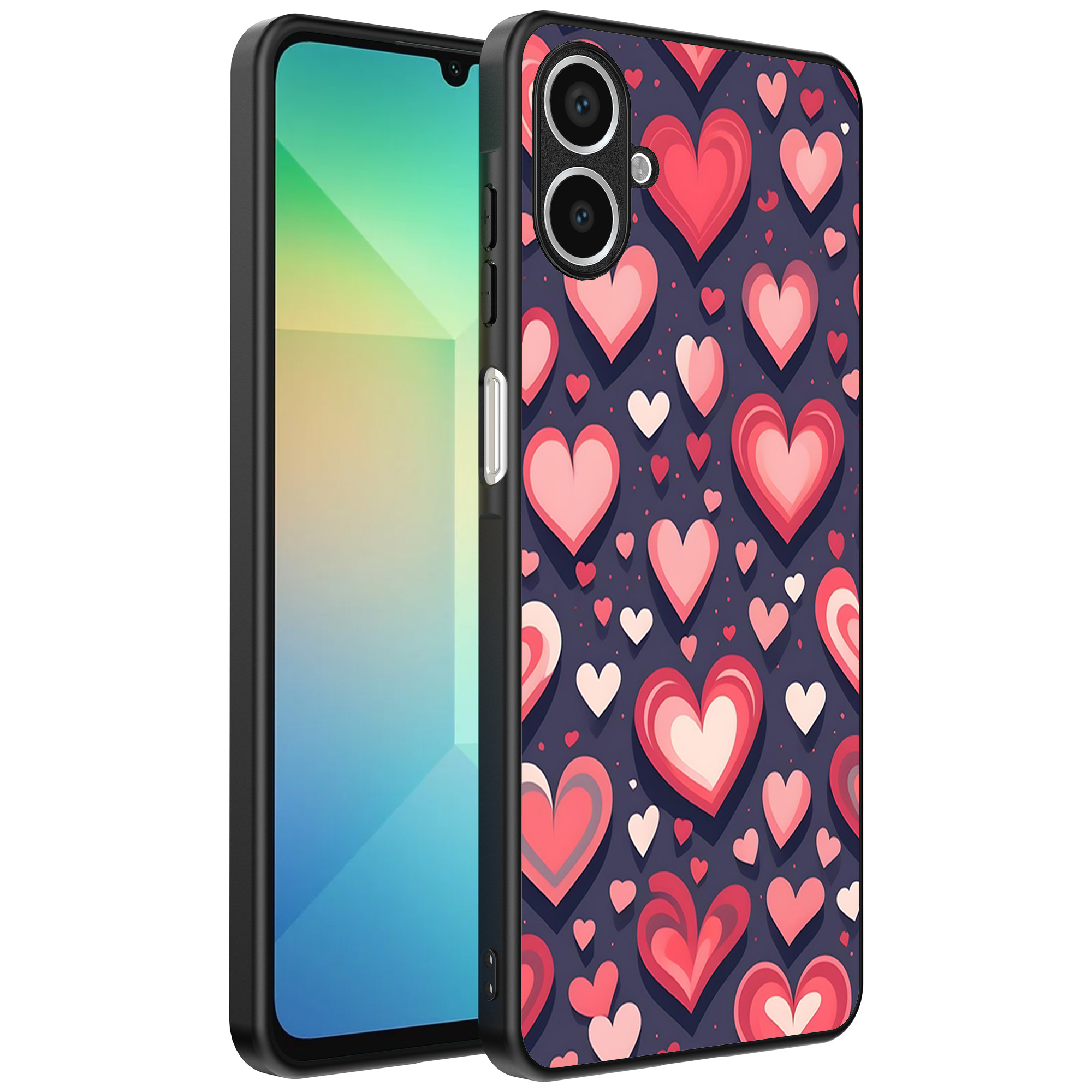 Samsung Galaxy A06 telefoonhoesje met hartjes opdruk groot (1)