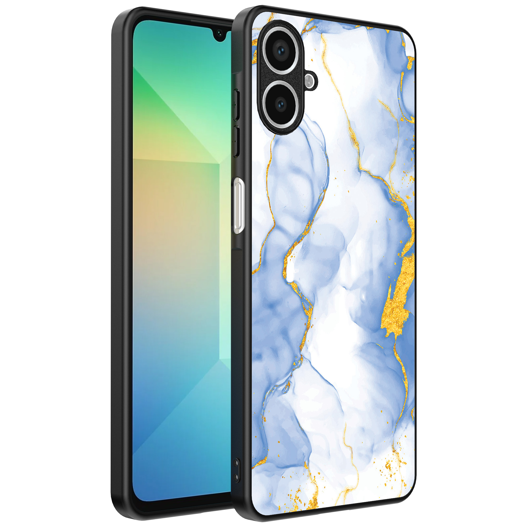 Samsung Galaxy A06 telefoonhoesje met lichtblauw goud marmer opdruk (1)