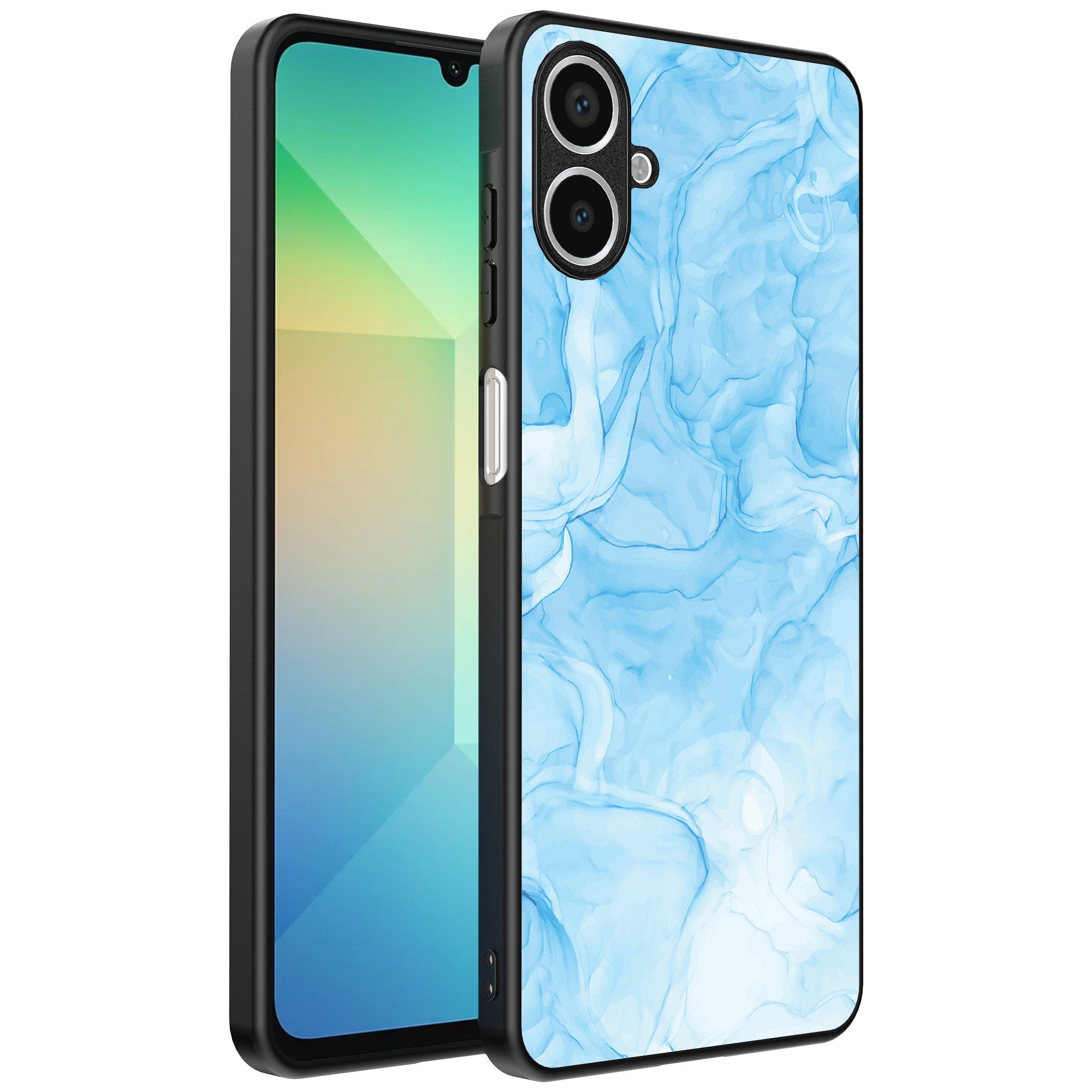 Samsung Galaxy A06 telefoonhoesje met lichtblauw marmer opdruk (1)