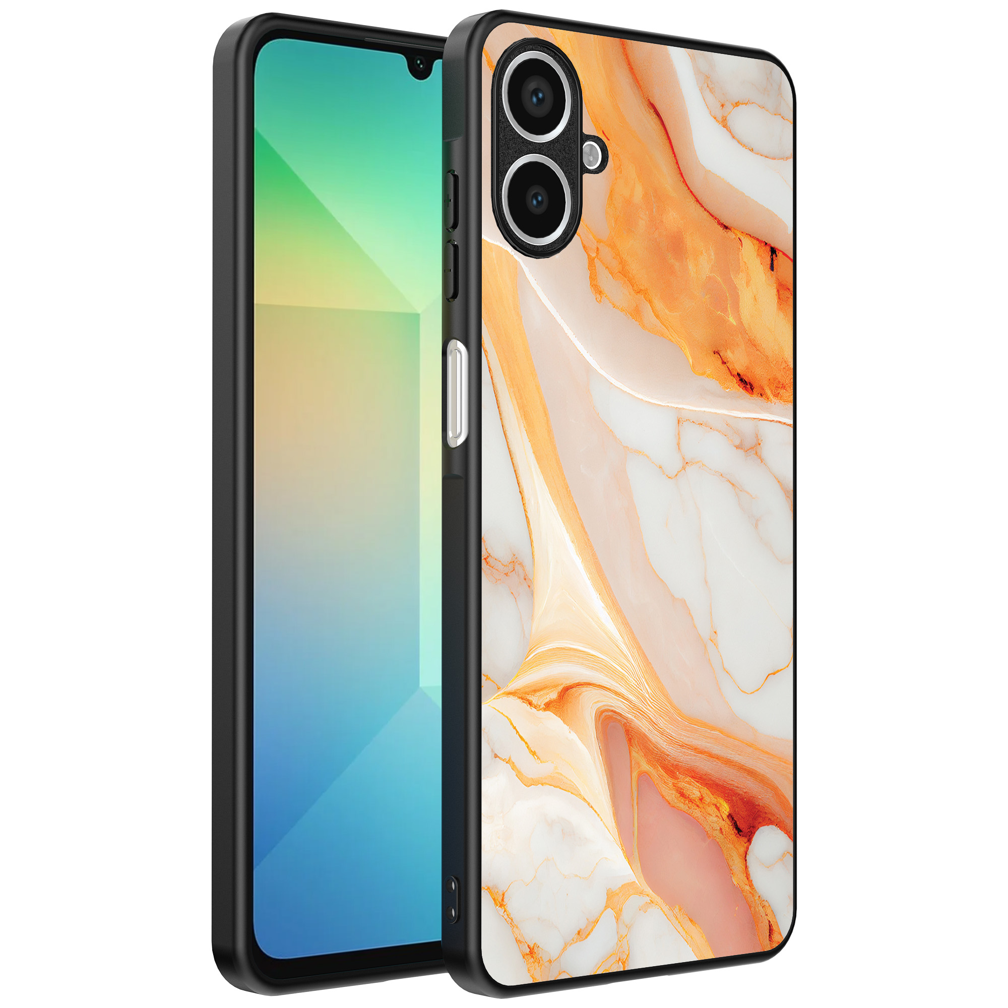 Samsung Galaxy A06 telefoonhoesje met oranje marmer opdruk (1)