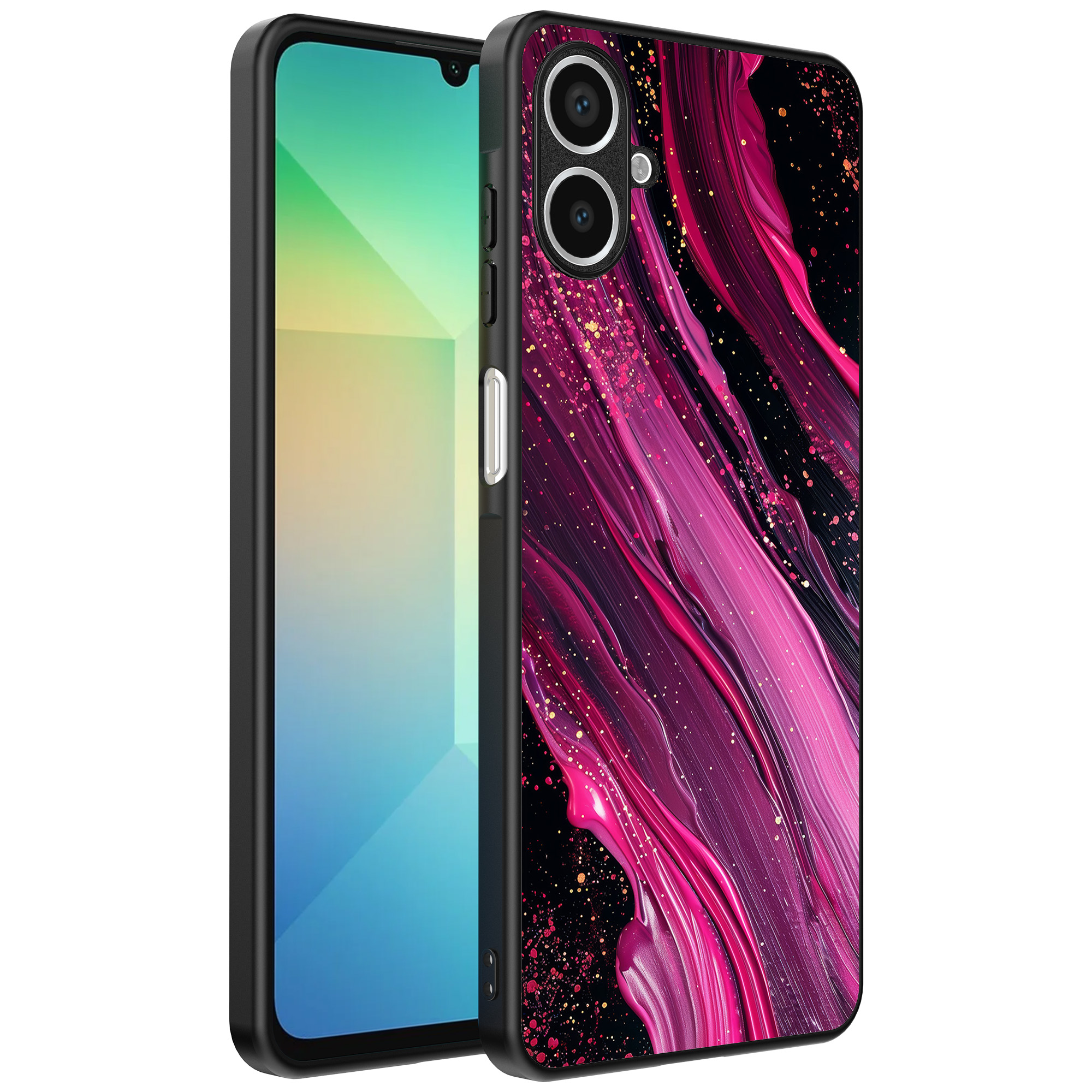 Samsung Galaxy A06 telefoonhoesje met paars roze marmer opdruk (1)