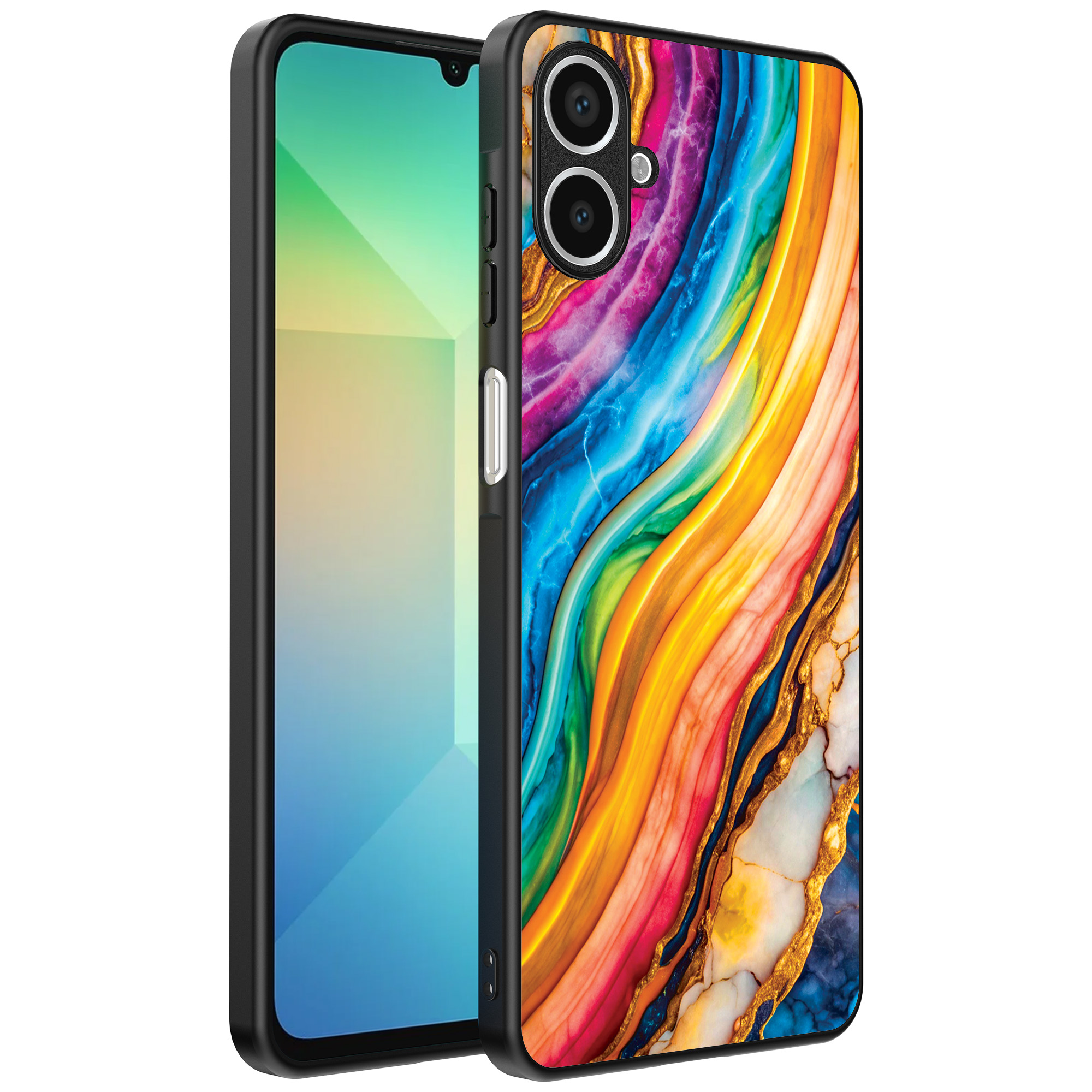 Samsung Galaxy A06 telefoonhoesje met regenboog goud marmer opdruk (1)