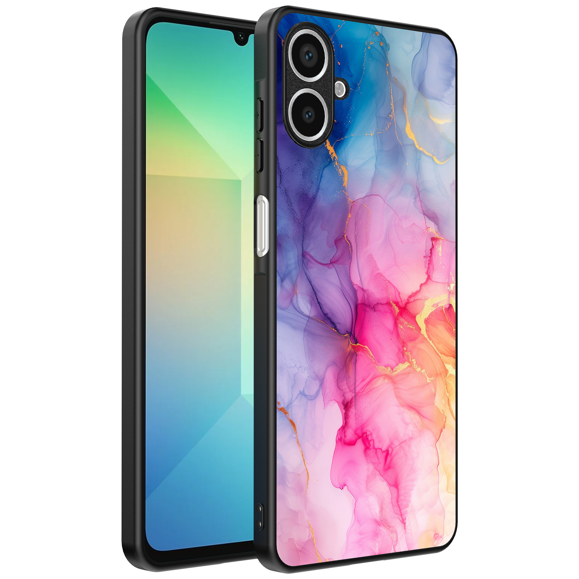 Samsung Galaxy A06 telefoonhoesje met regenboog marmer opdruk (1)
