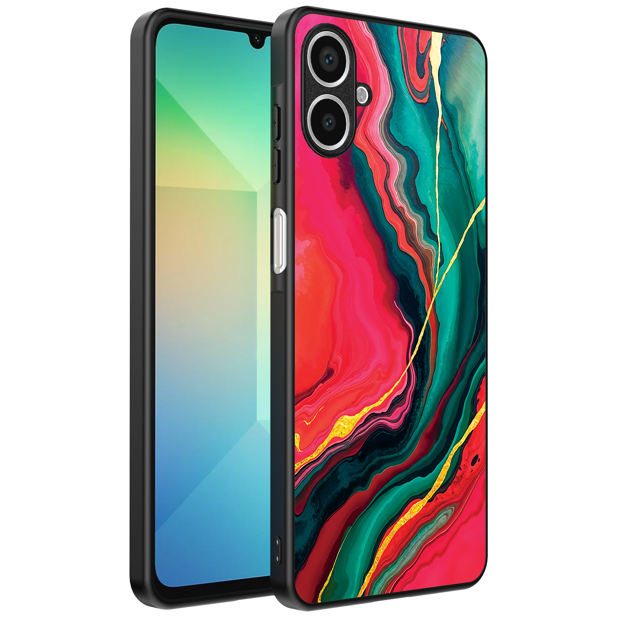 Samsung Galaxy A06 telefoonhoesje met rood groen marmer opdruk (1)