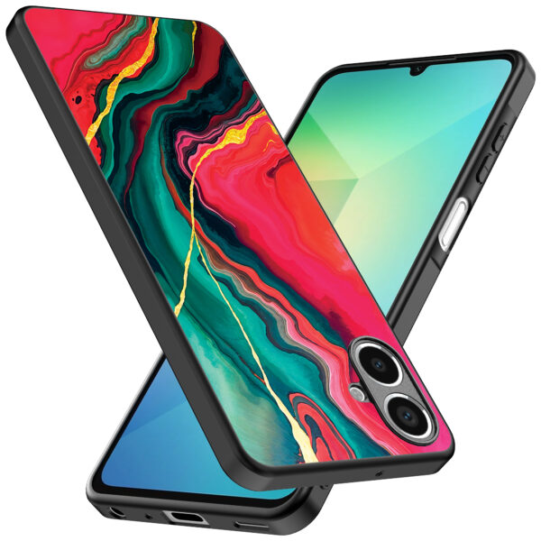 Samsung Galaxy A06 telefoonhoesje met rood groen marmer opdruk (2)