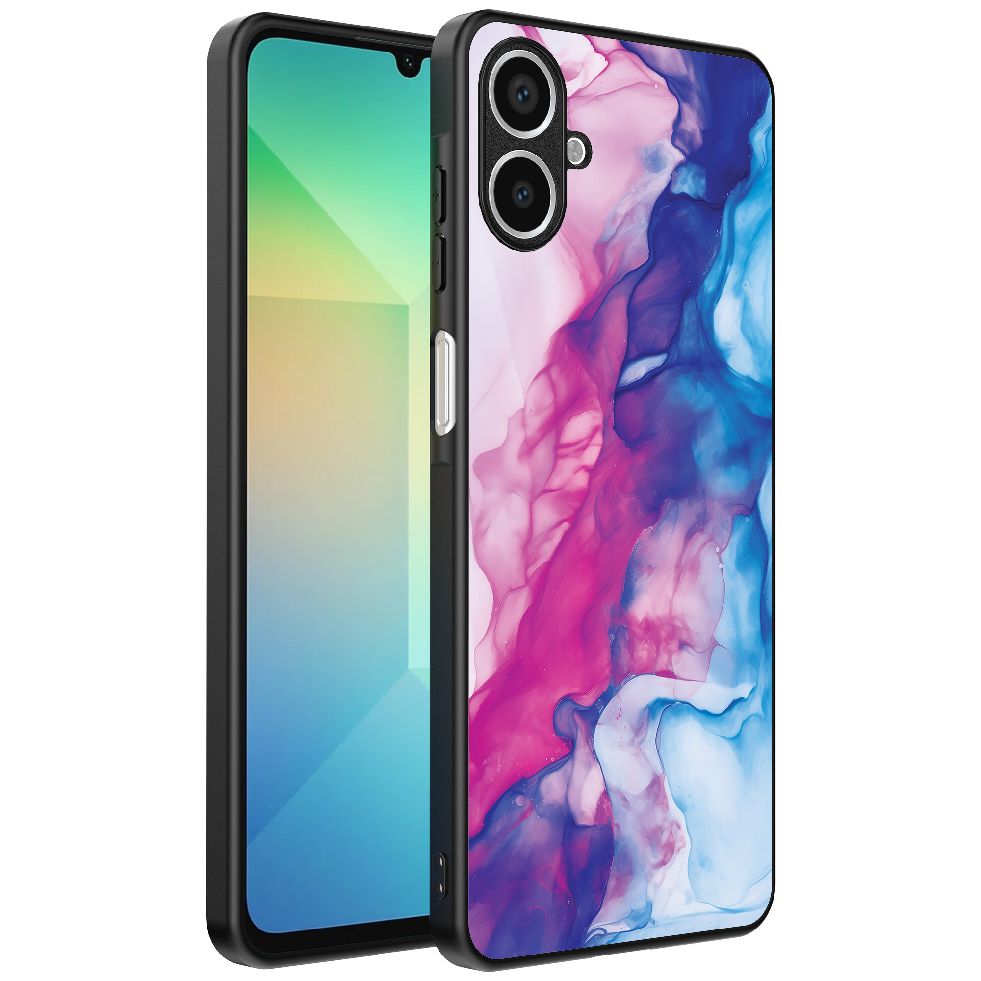 Samsung Galaxy A06 telefoonhoesje met roze blauw marmer opdruk (1)