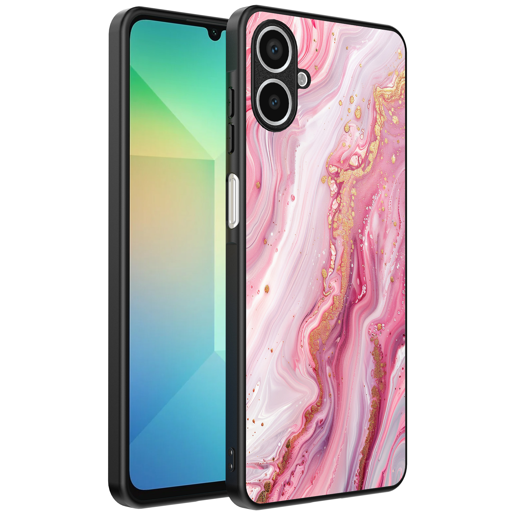 Samsung Galaxy A06 telefoonhoesje met roze marmer opdruk (1)