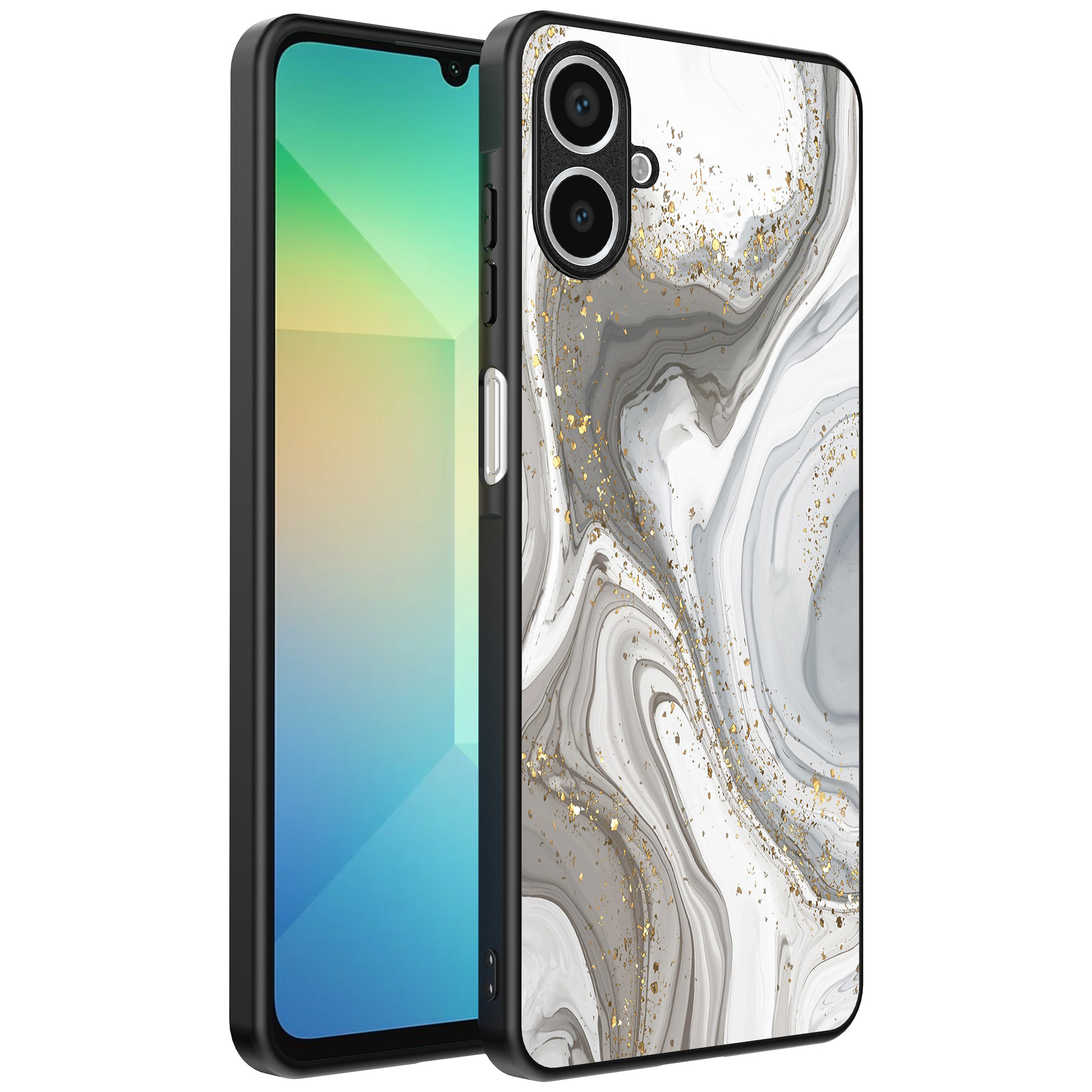 Samsung Galaxy A06 telefoonhoesje met zilver marmer opdruk (1)