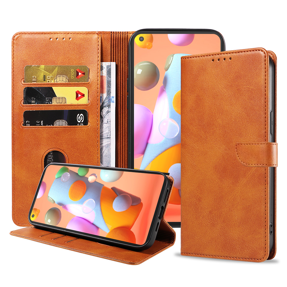 Samsung Galaxy A11 leren telefoonhoesje bookcase met pasjeshouder en magnetisch lipje (1) bruin