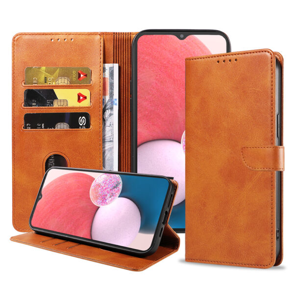 Samsung Galaxy A13 4G leren telefoonhoesje bookcase met pasjeshouder en magnetisch lipje (1) bruin