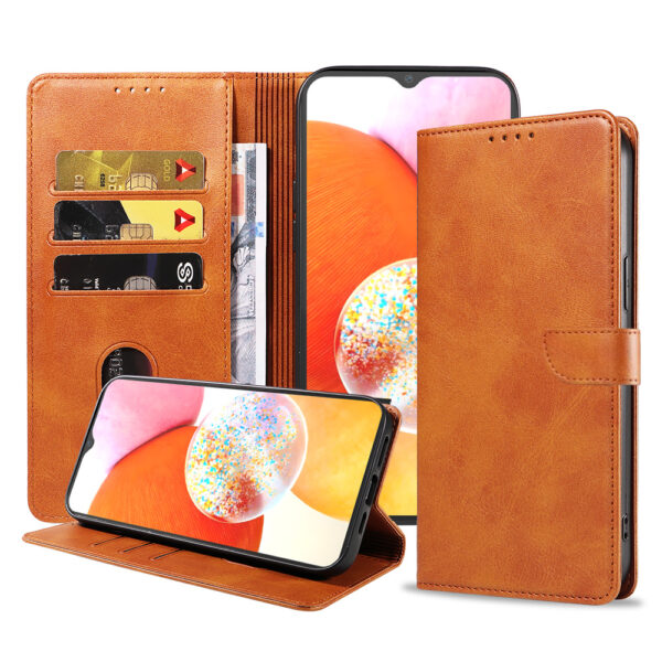 Samsung Galaxy A14 leren telefoonhoesje bookcase met pasjeshouder en magnetisch lipje (1) bruin