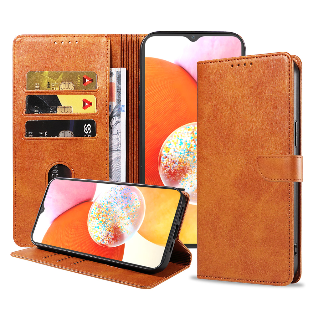 Samsung Galaxy A14 leren telefoonhoesje bookcase met pasjeshouder en magnetisch lipje (1) bruin