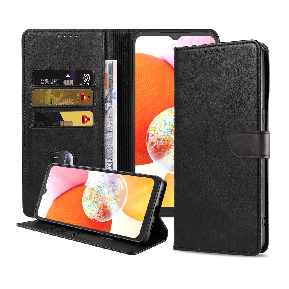 Samsung Galaxy A14 leren telefoonhoesje bookcase met pasjeshouder en magnetisch lipje (1)
