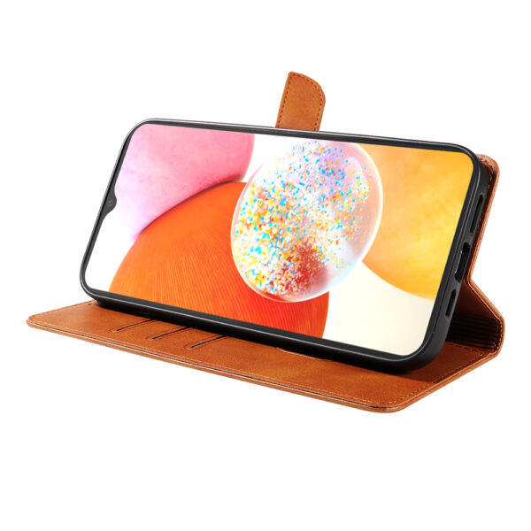 Samsung Galaxy A14 leren telefoonhoesje bookcase met pasjeshouder en magnetisch lipje (3) bruin