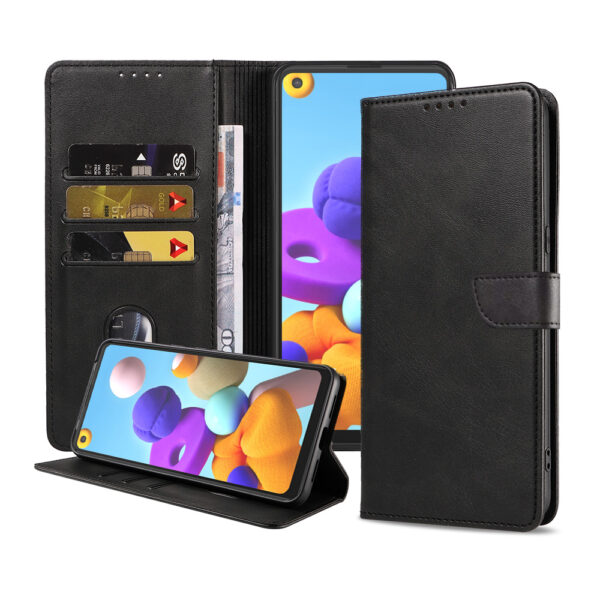 Samsung Galaxy A21 leren telefoonhoesje bookcase met pasjeshouder en magnetisch lipje (1)